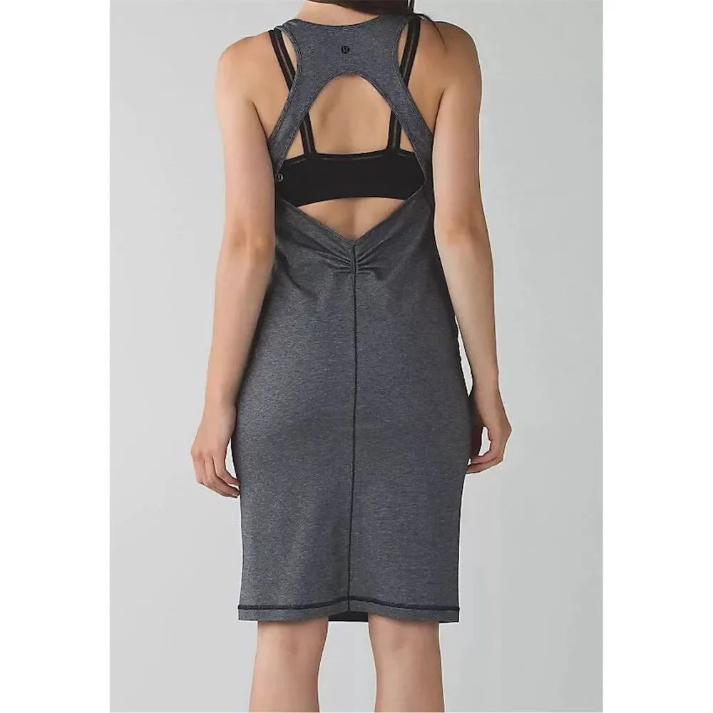 Lululemon Women's Go For It Dress M Black White Micro Stripe Sleeveless